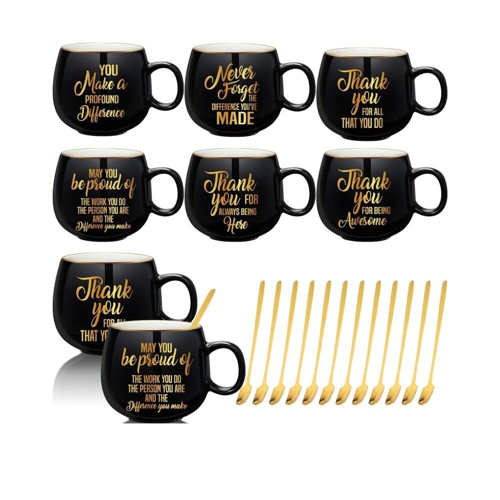 Tioncy 12 Set Employee Appreciation Gifts 12oz Ceramic Coffee Mugs w/Spoons NEW - Picture 1 of 6